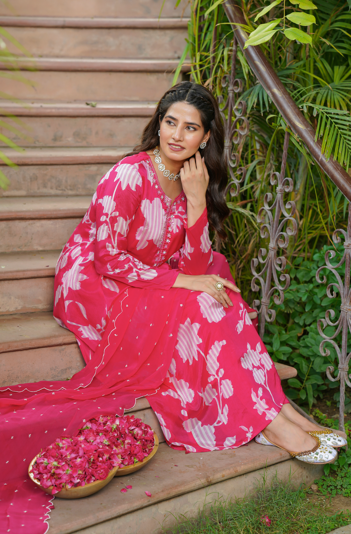 Bright Pink Chinnon Suit Set