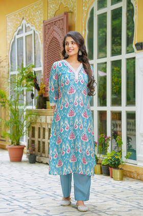 Sky Blue Muslin Suit Set
