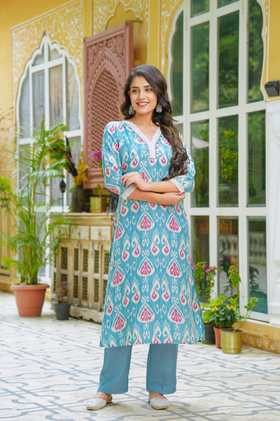Sky Blue Muslin Suit Set