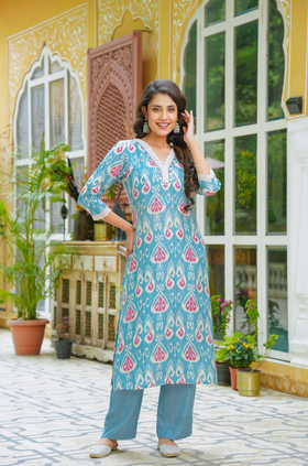Sky Blue Muslin Suit Set