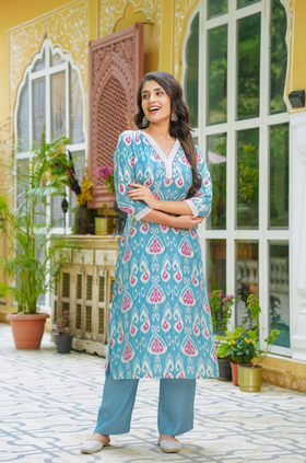 Sky Blue Muslin Suit Set