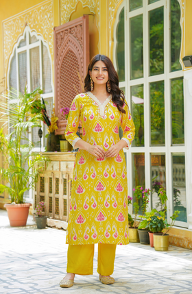 Mustard Muslin Suit Set