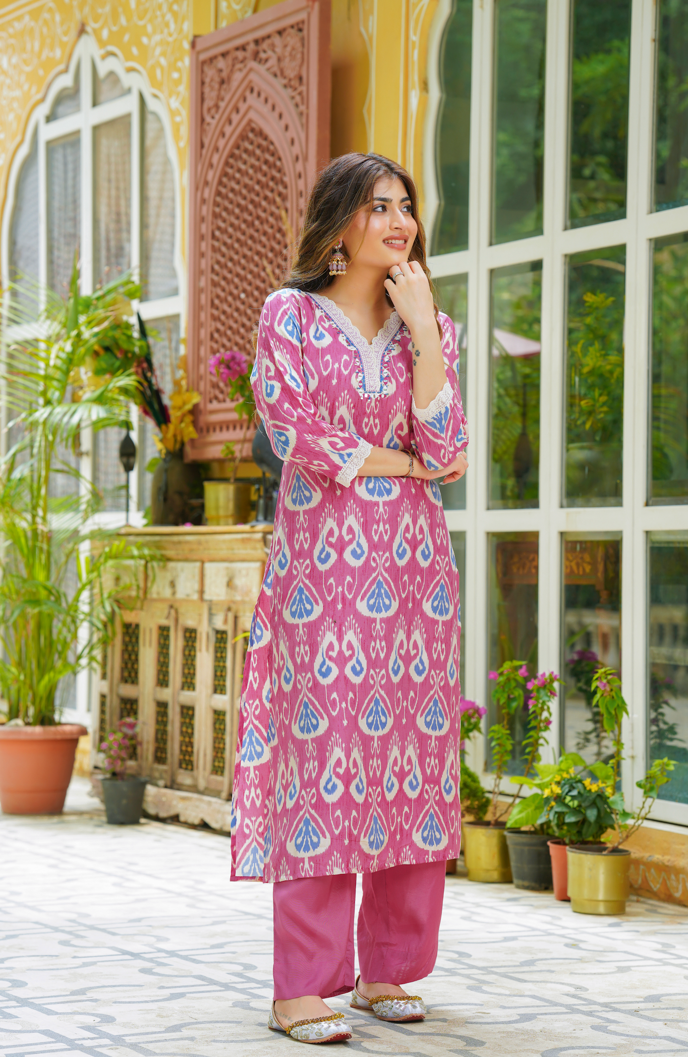 Ruby Pink Muslin Suit Set