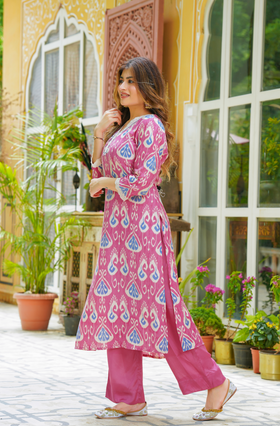 Ruby Pink Muslin Suit Set