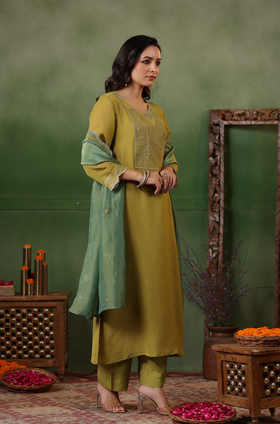Olive Green Shimmer Suit Set