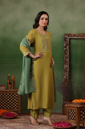 Olive Green Shimmer Suit Set