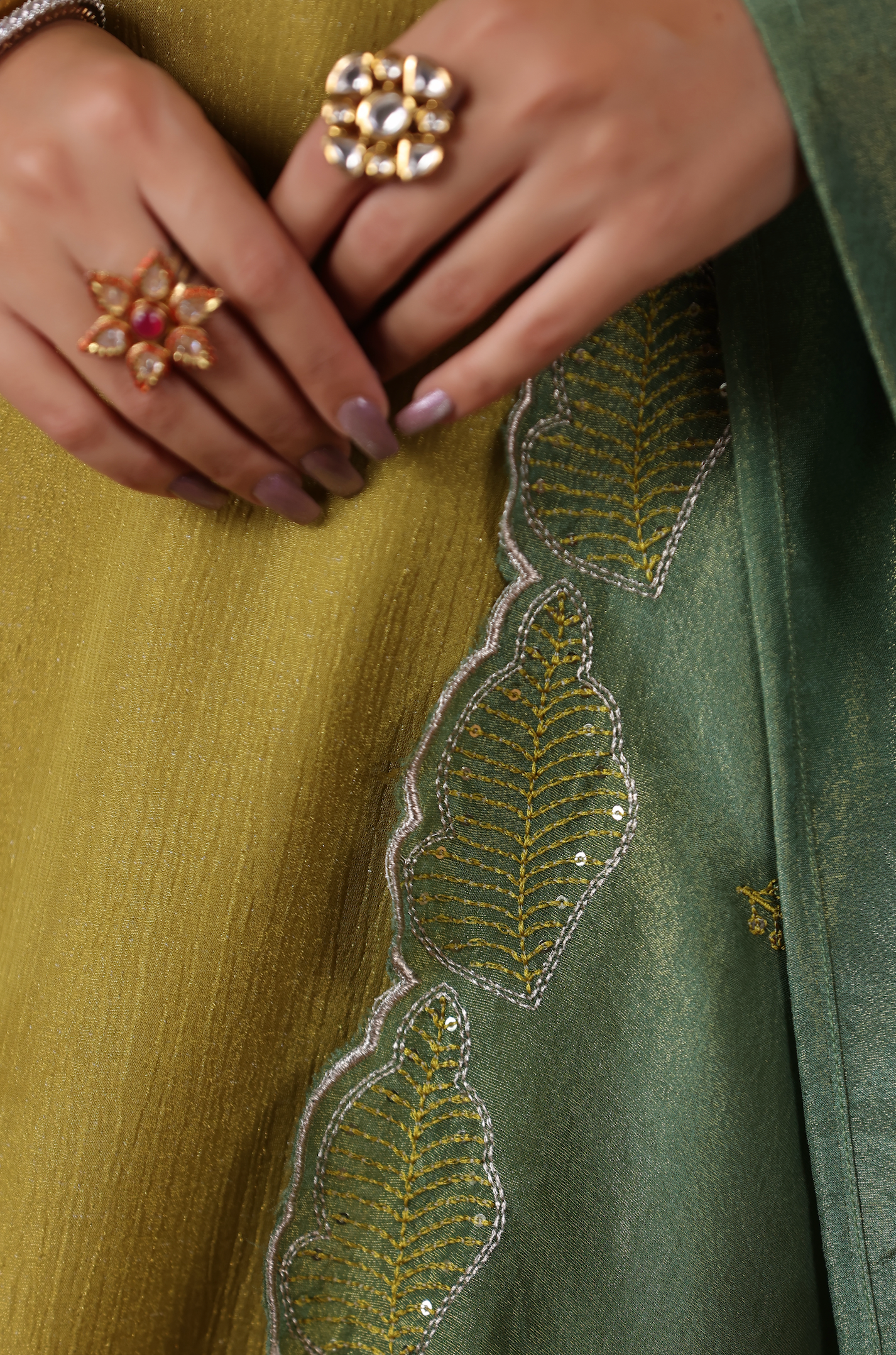 Olive Green Shimmer Suit Set