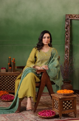 Olive Green Shimmer Suit Set