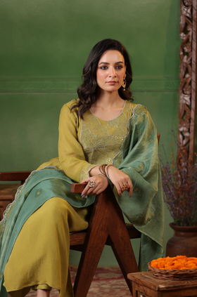 Olive Green Shimmer Suit Set