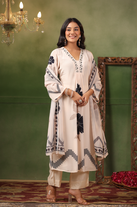 Cream Muslin A-Line Suit Set