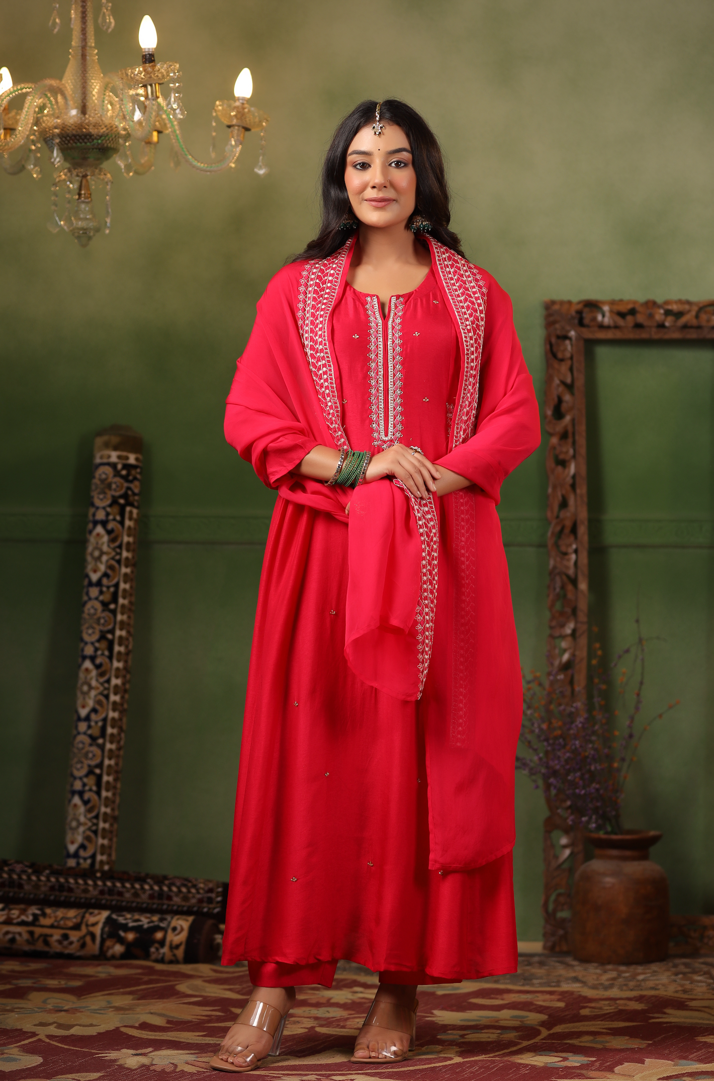 Fuchsia Silk suit Set