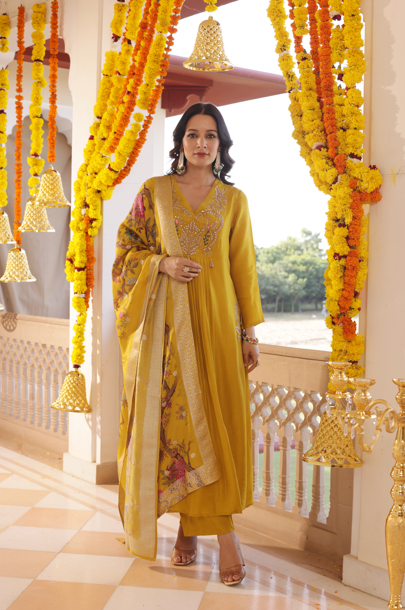 Amber Mustard Silk Suit Set