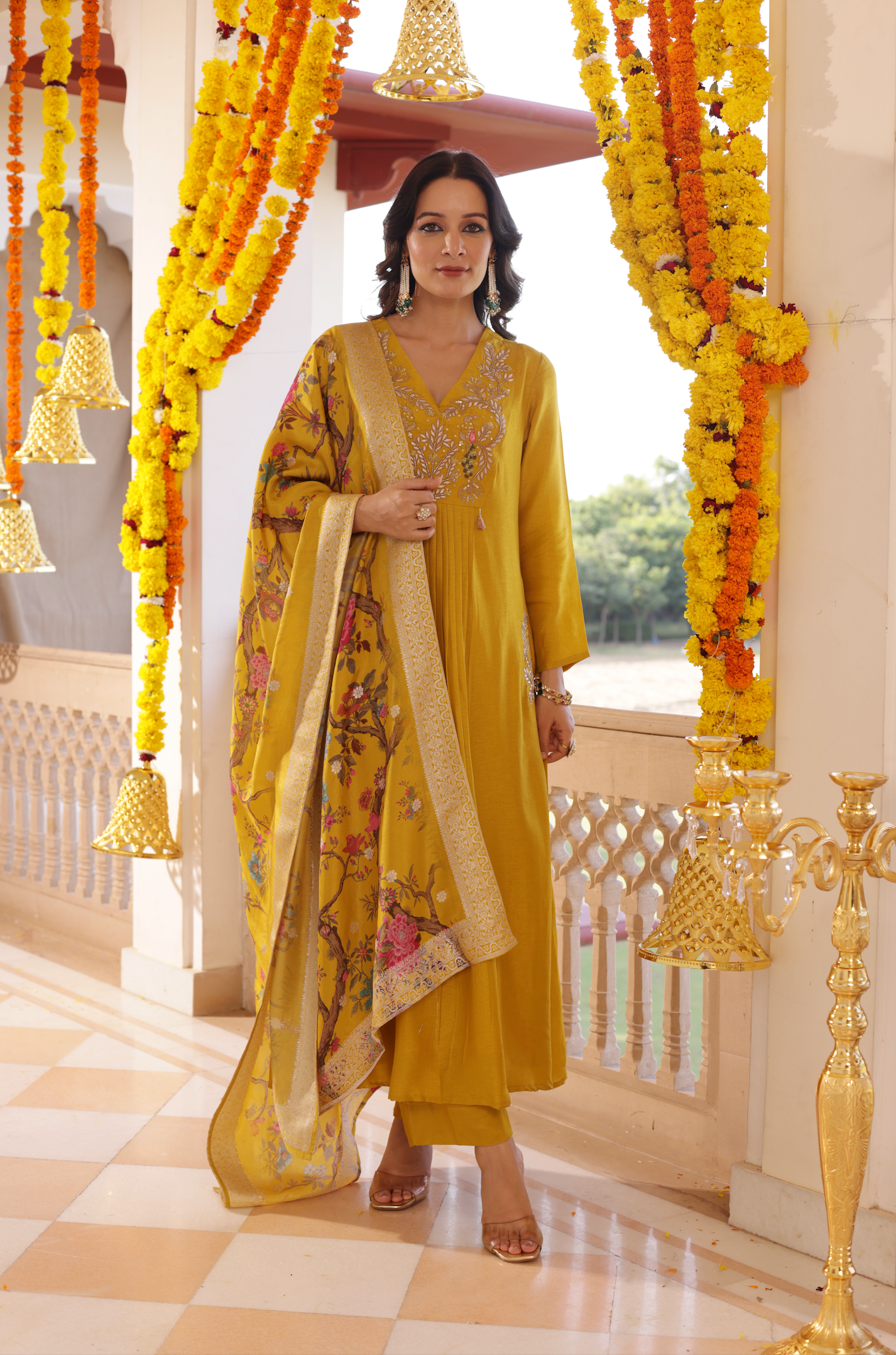 Amber Mustard Silk Suit Set