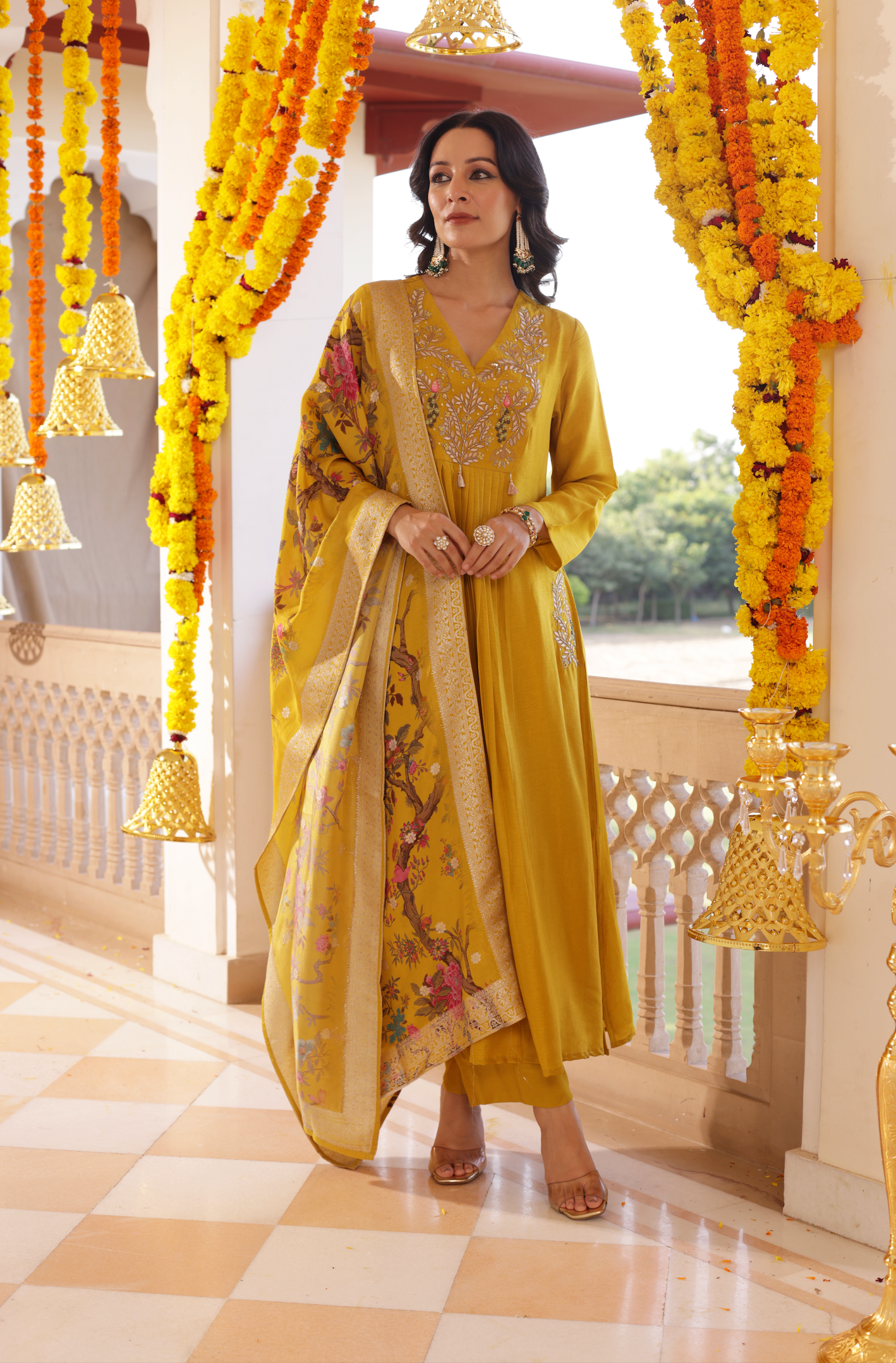 Amber Mustard Silk Suit Set