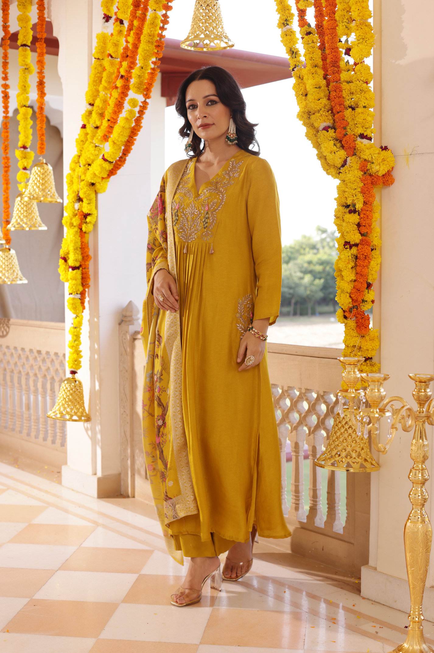 Amber Mustard Silk Suit Set