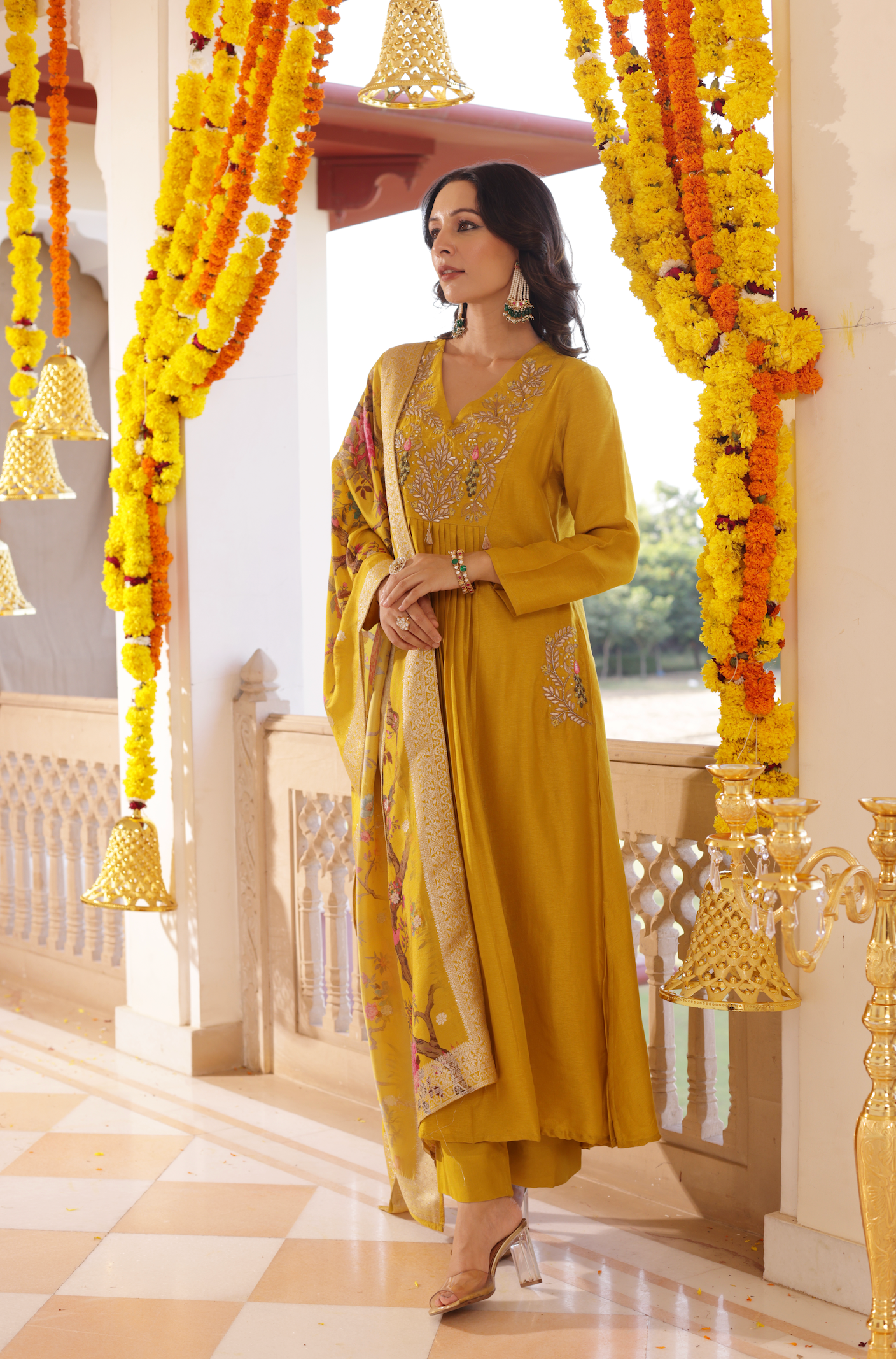 Amber Mustard Silk Suit Set