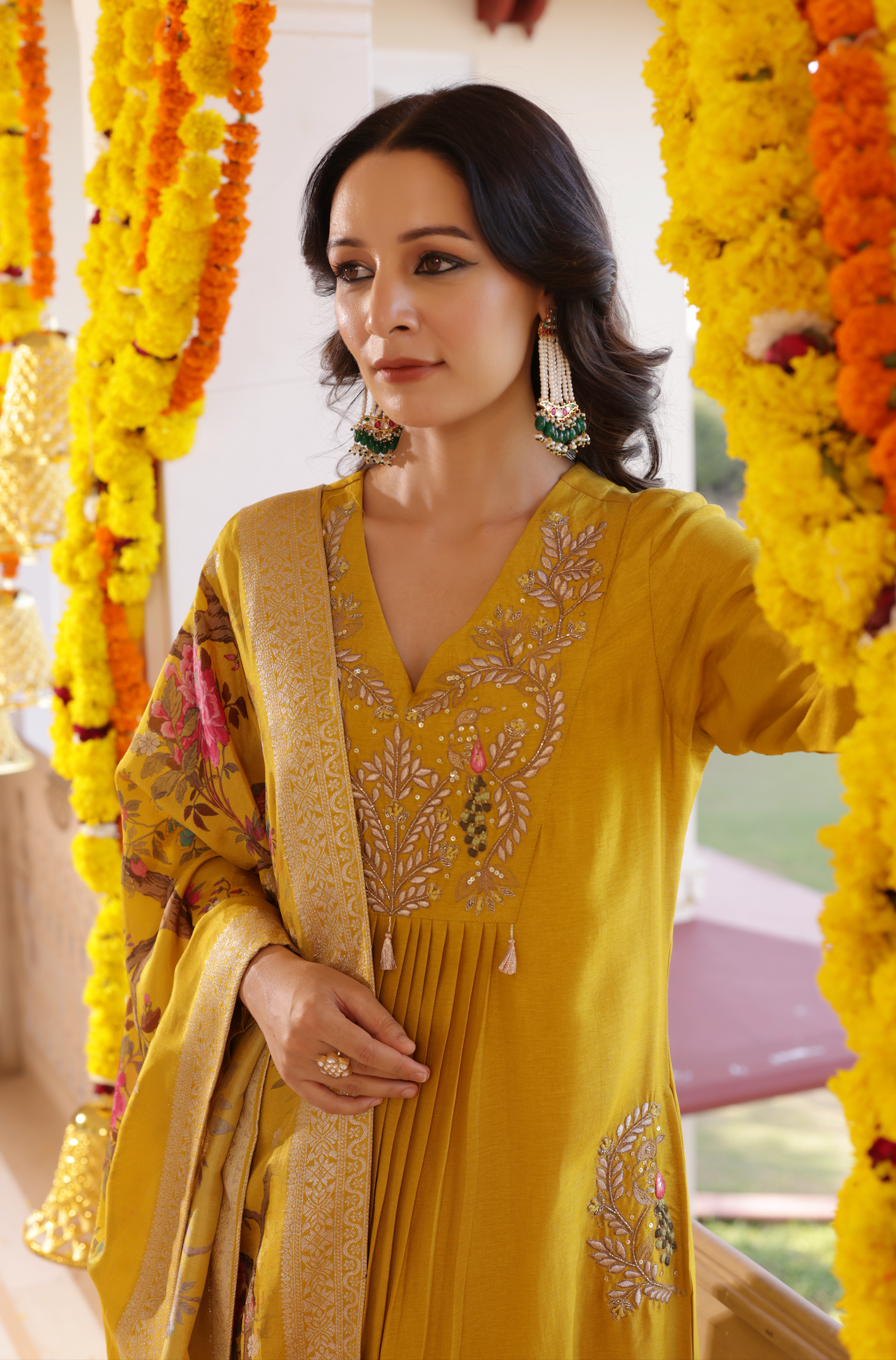 Amber Mustard Silk Suit Set