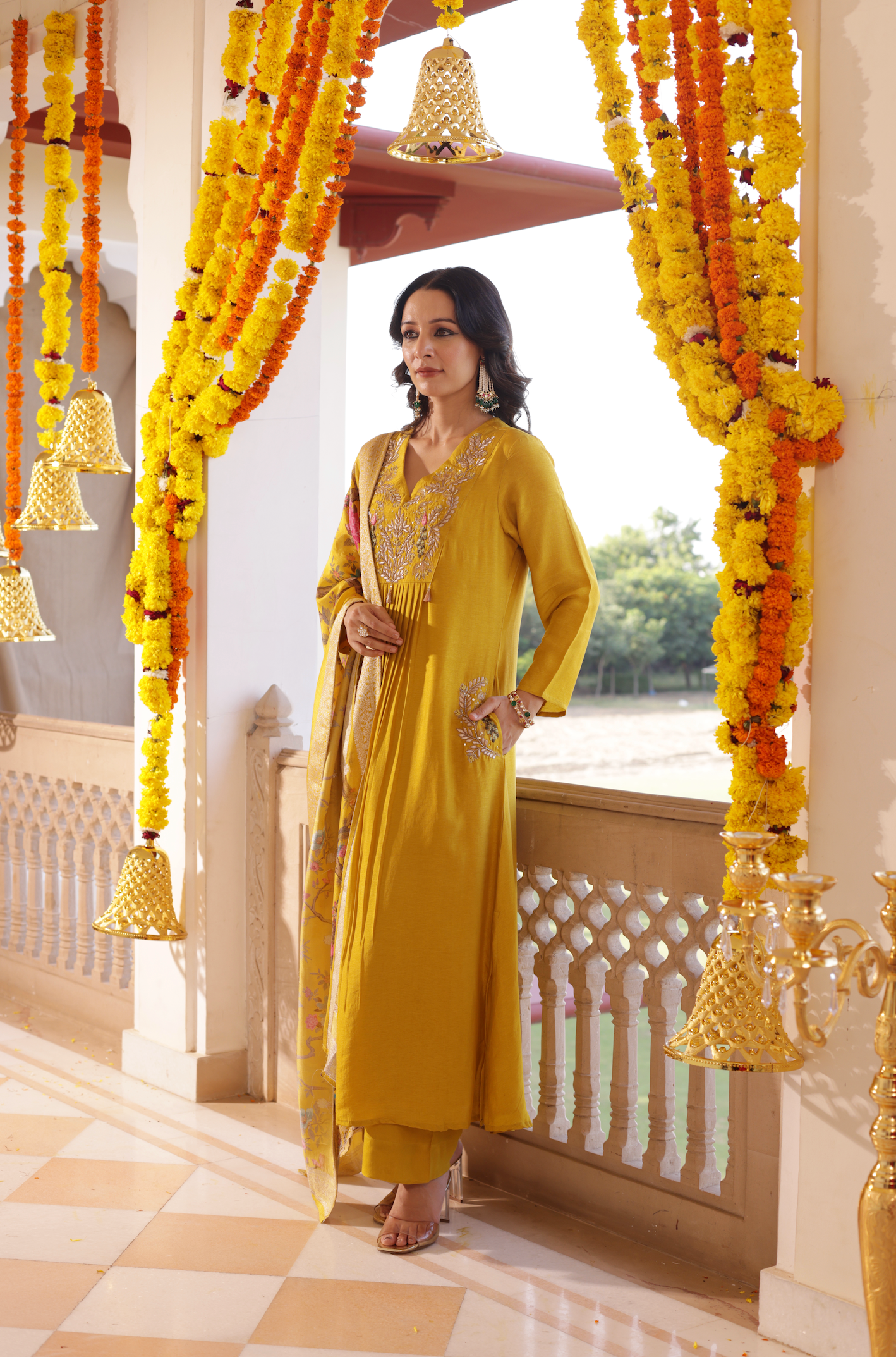 Amber Mustard Silk Suit Set