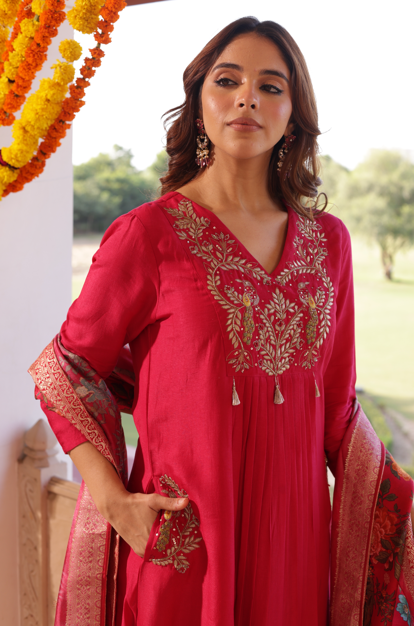 Indian Red Silk Suit Set