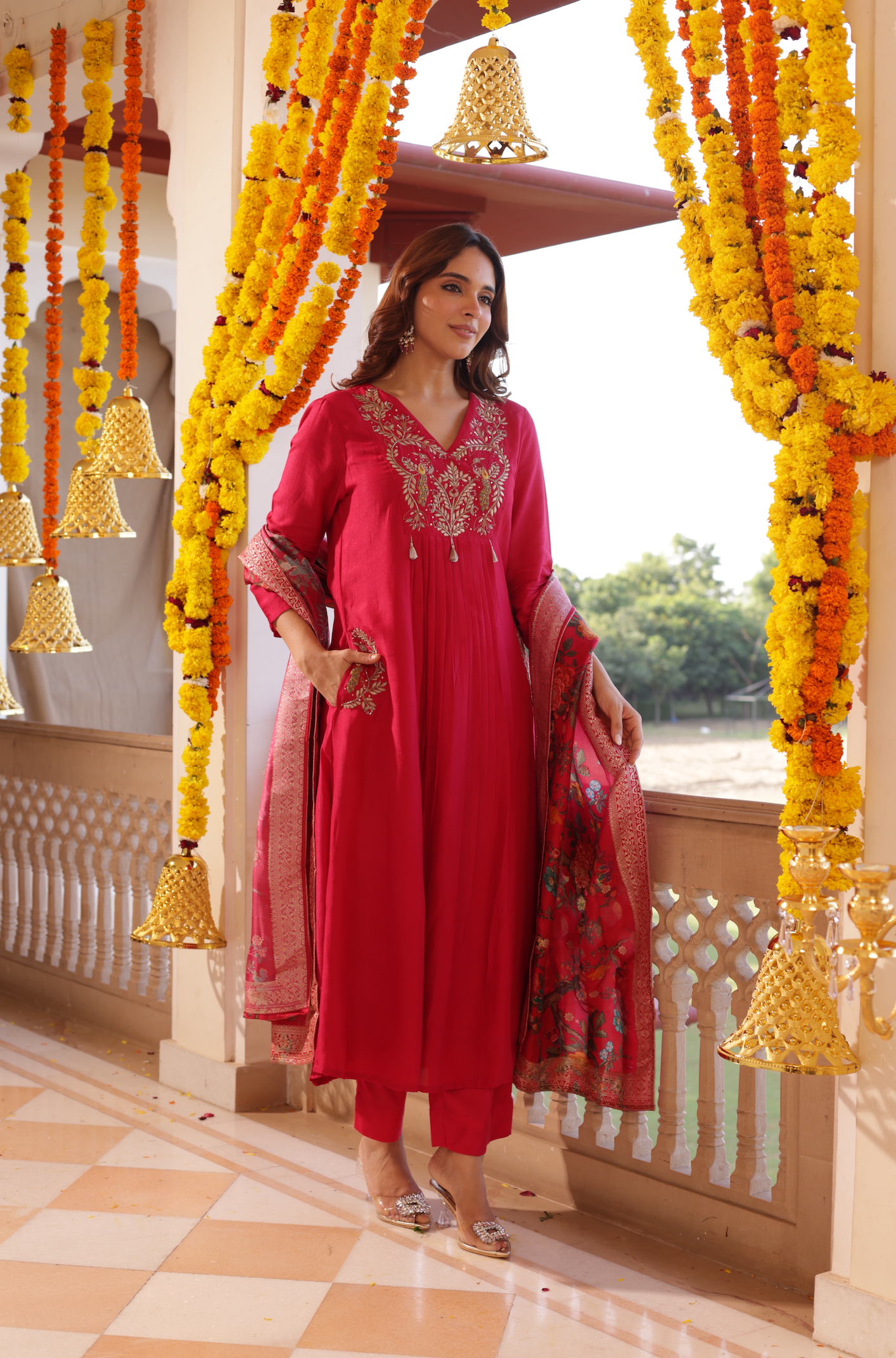 Indian Red Silk Suit Set