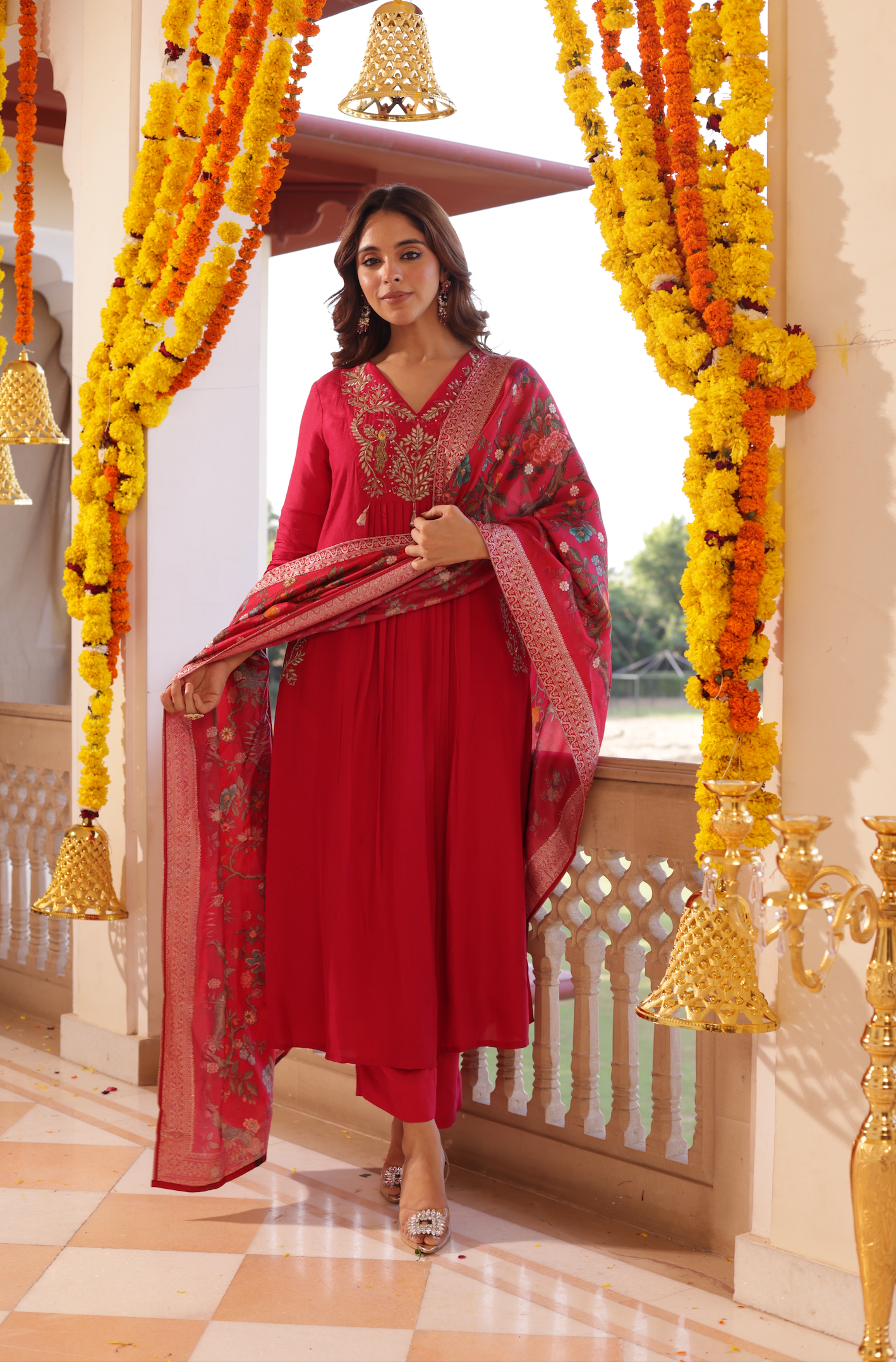 Indian Red Silk Suit Set