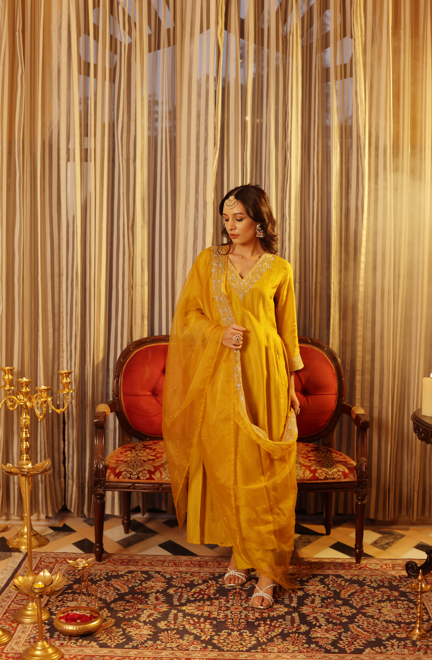 Luxury Mustard Silk Suit Set
