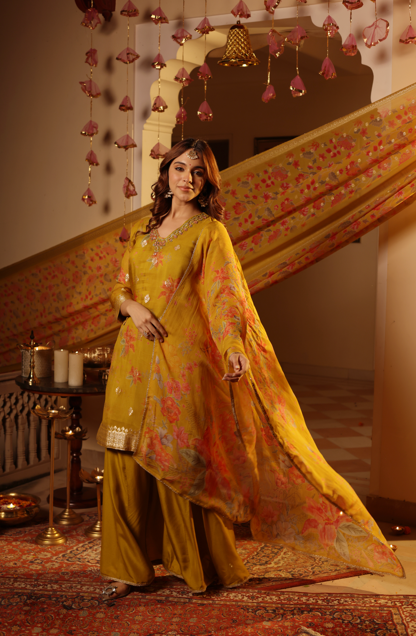 Mustard Organza Straight Suit Set