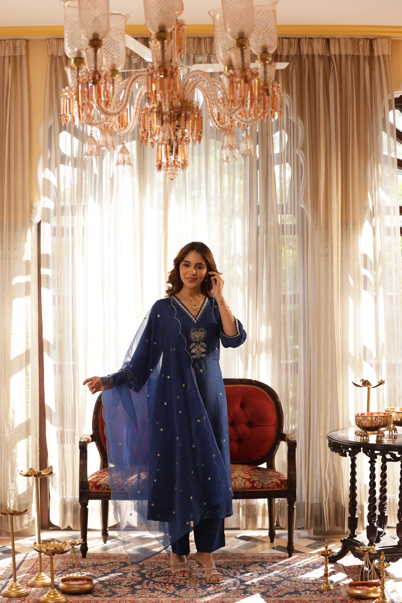 Royal Blue Silk Suit Set