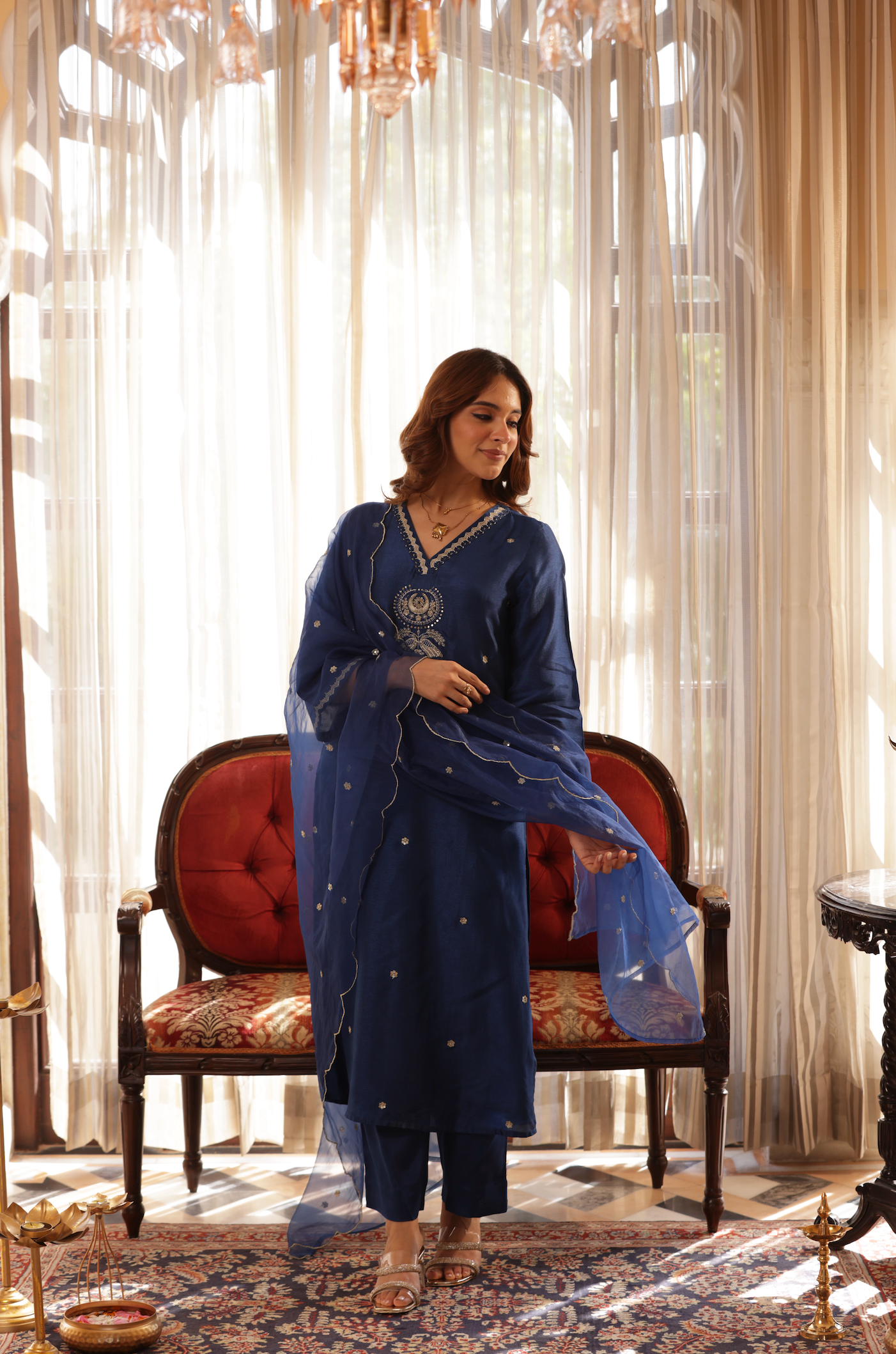 Royal Blue Silk Suit Set