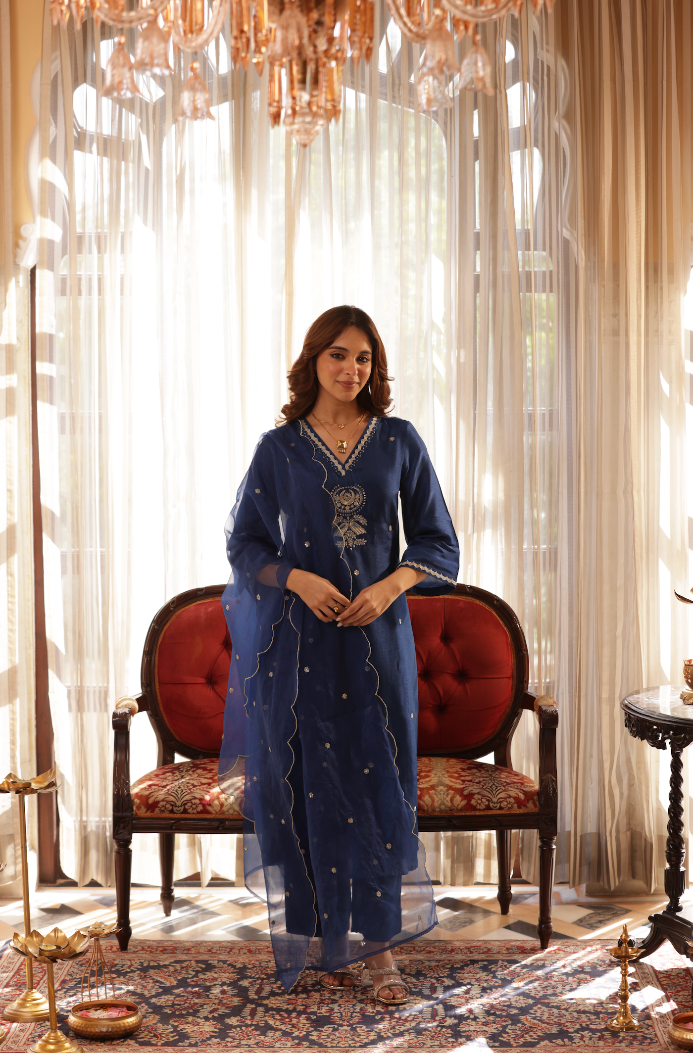 Royal Blue Silk Suit Set