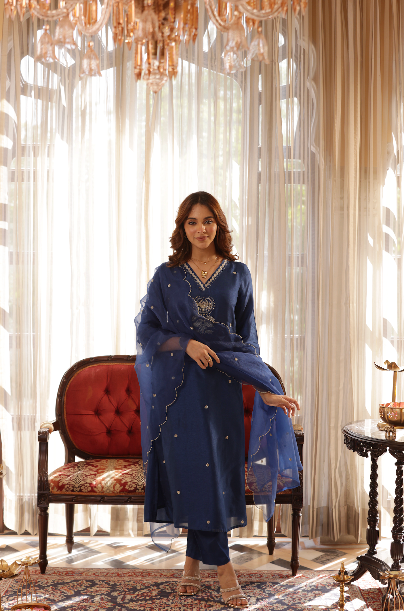 Royal Blue Silk Suit Set