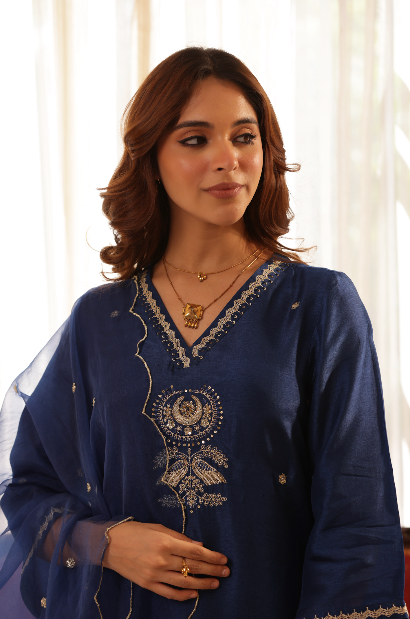 Royal Blue Silk Suit Set