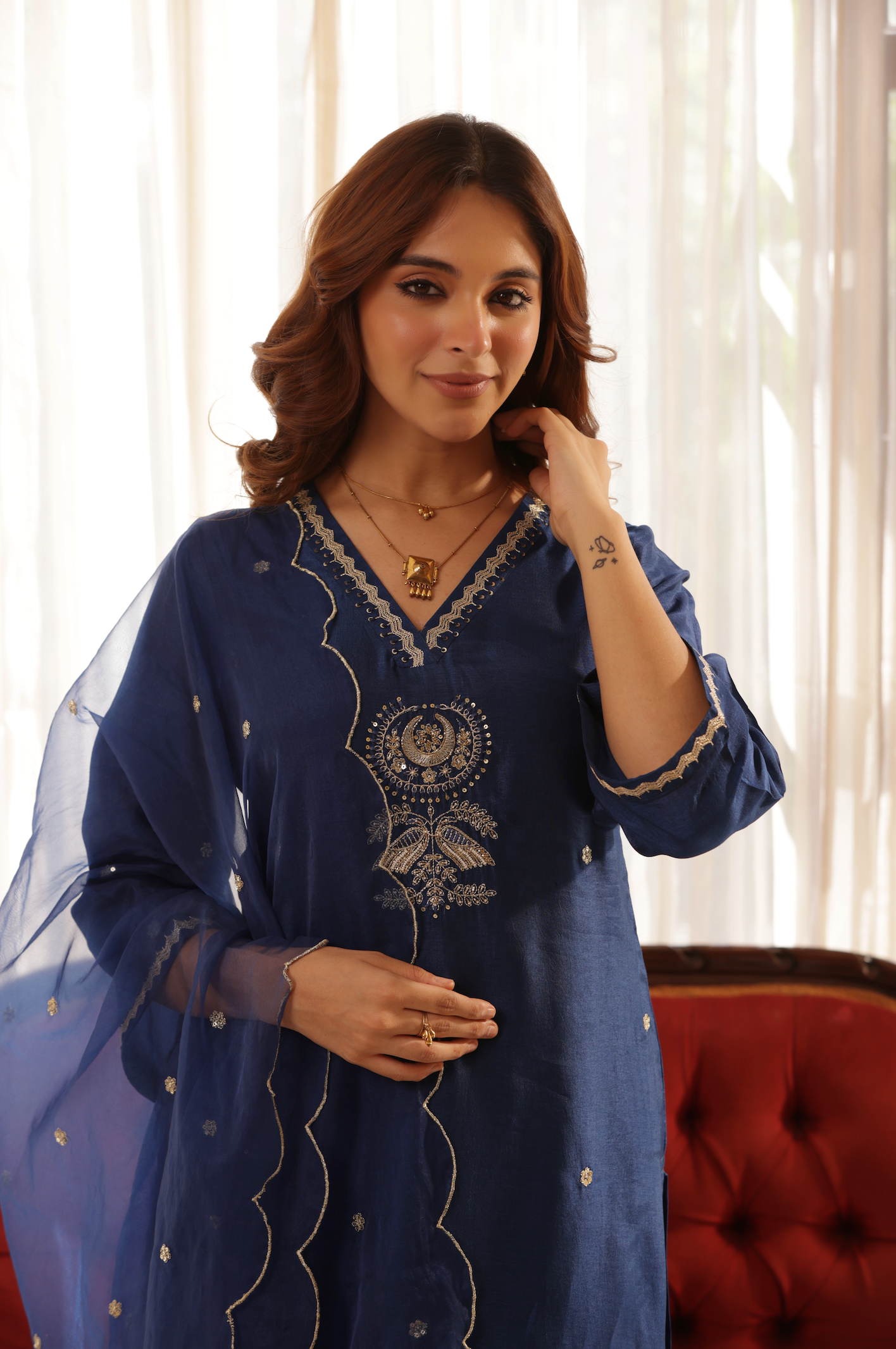 Royal Blue Silk Suit Set