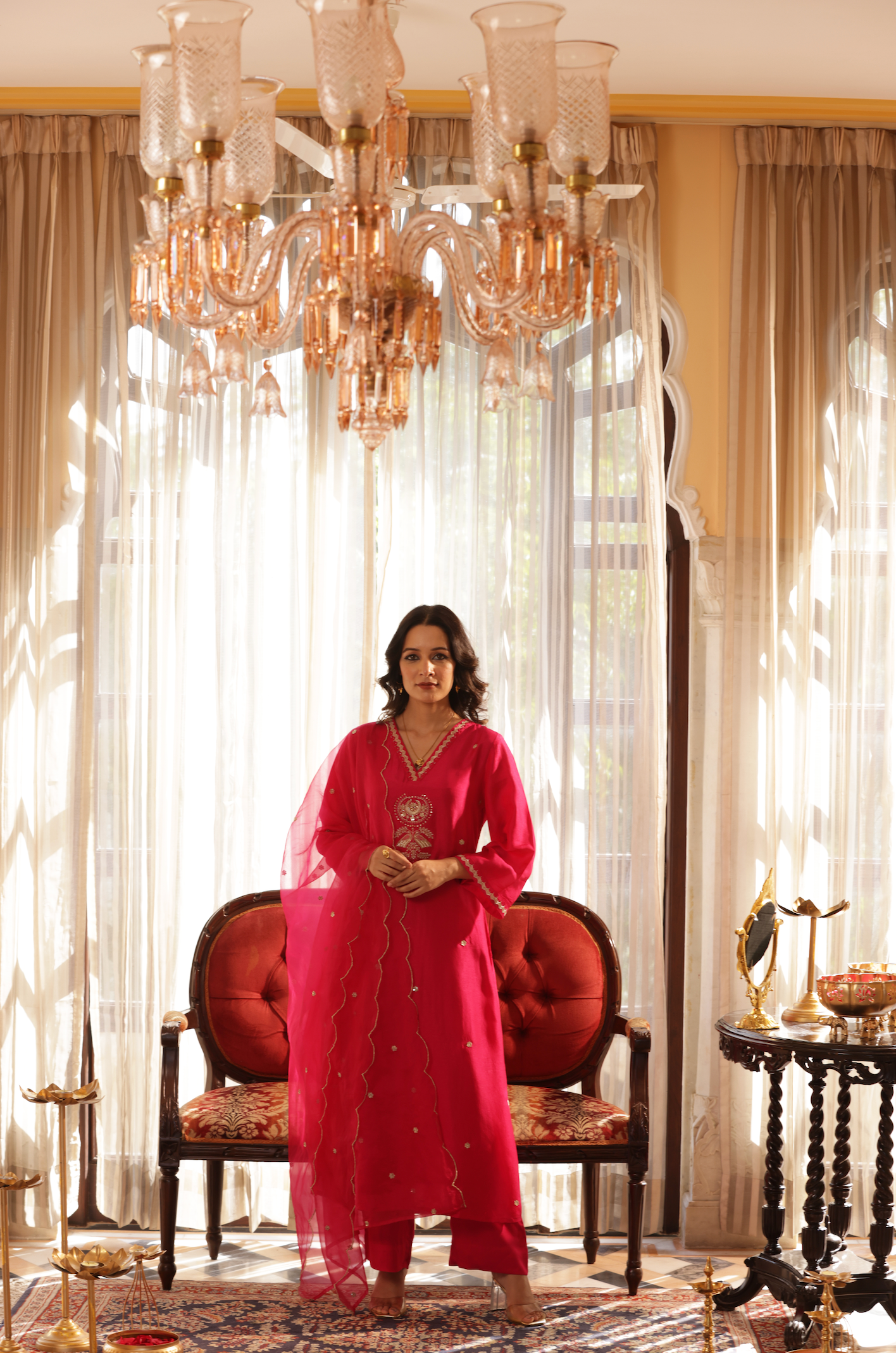 Bright Pink Silk Suit Set