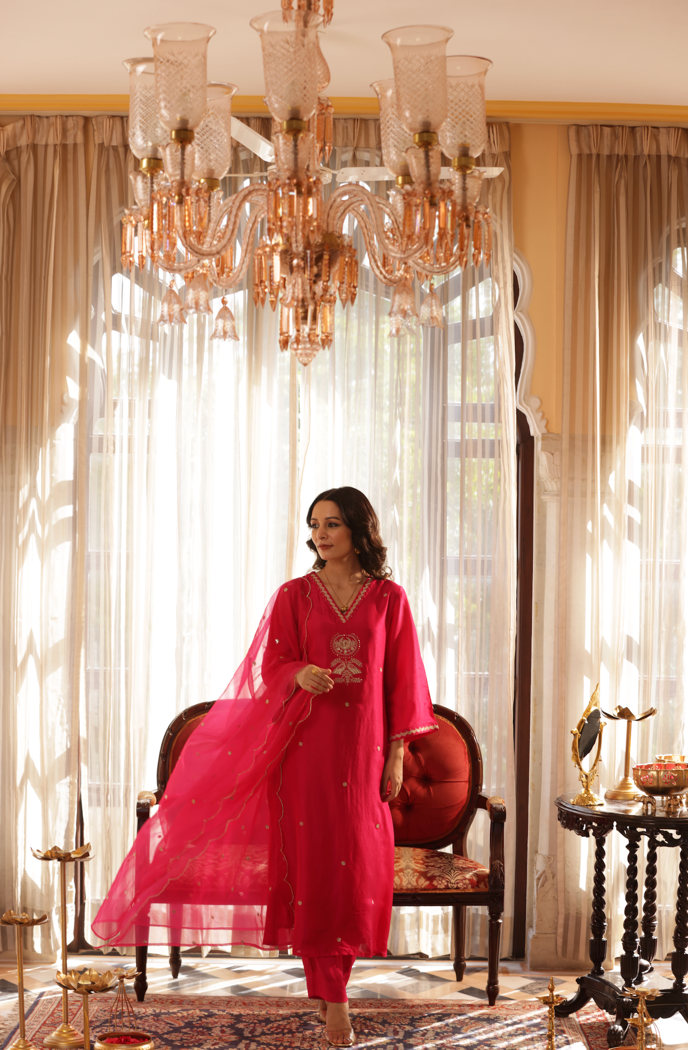 Bright Pink Silk Suit Set