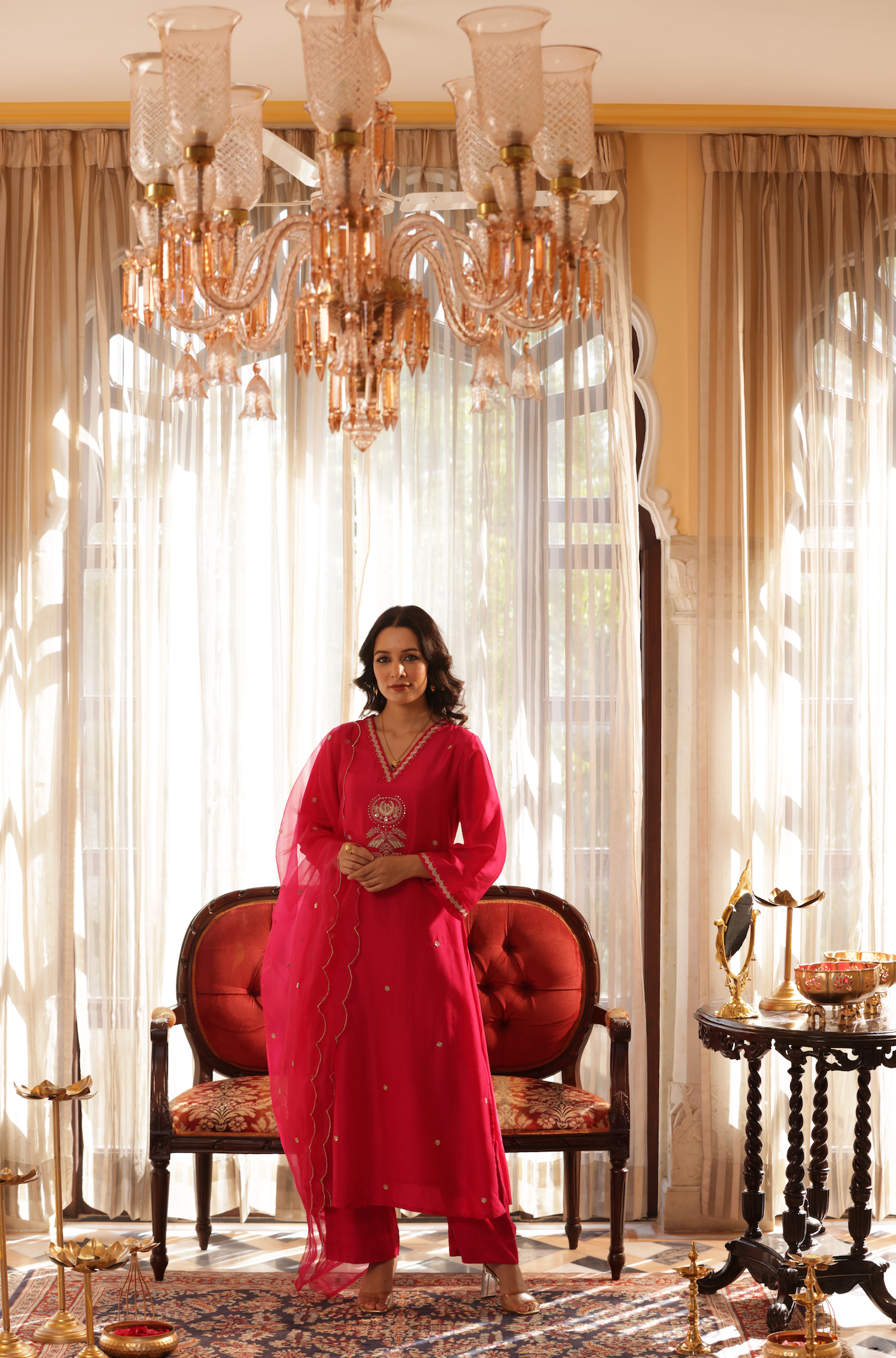 Bright Pink Silk Suit Set