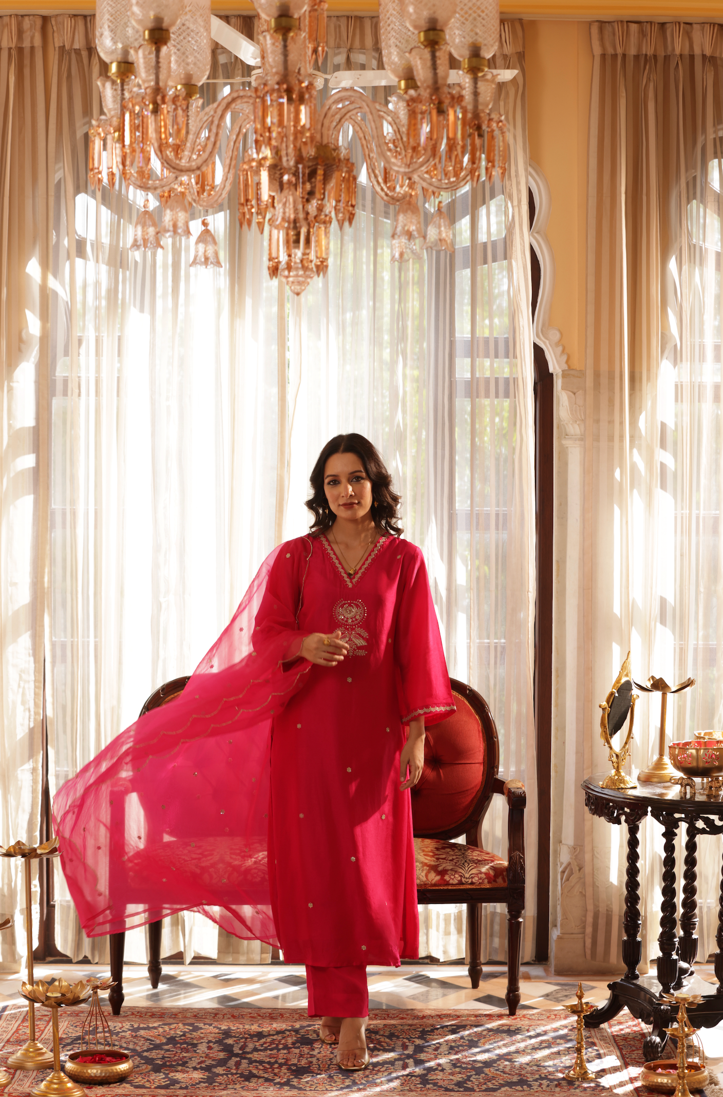 Bright Pink Silk Suit Set