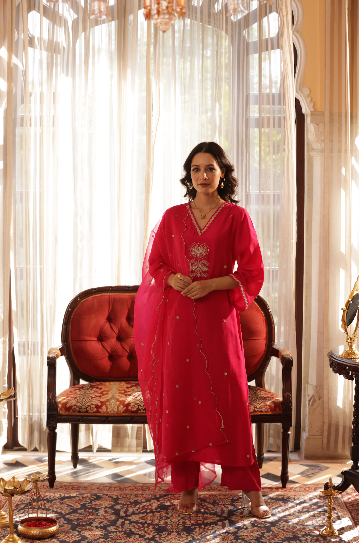 Bright Pink Silk Suit Set