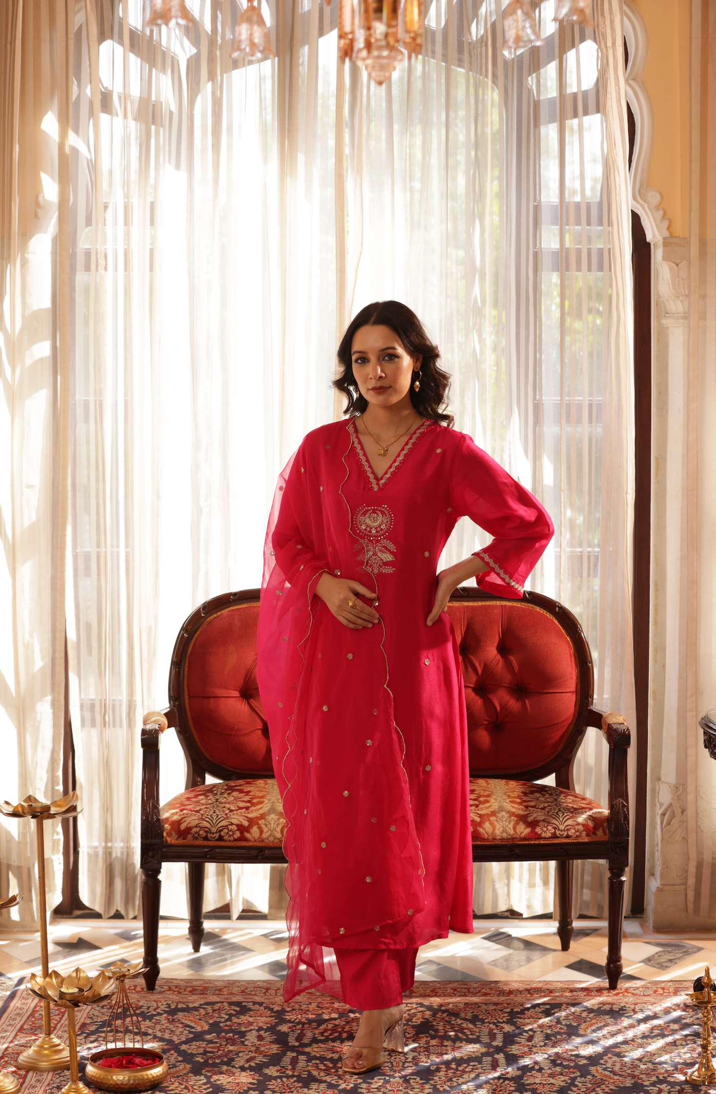 Bright Pink Silk Suit Set