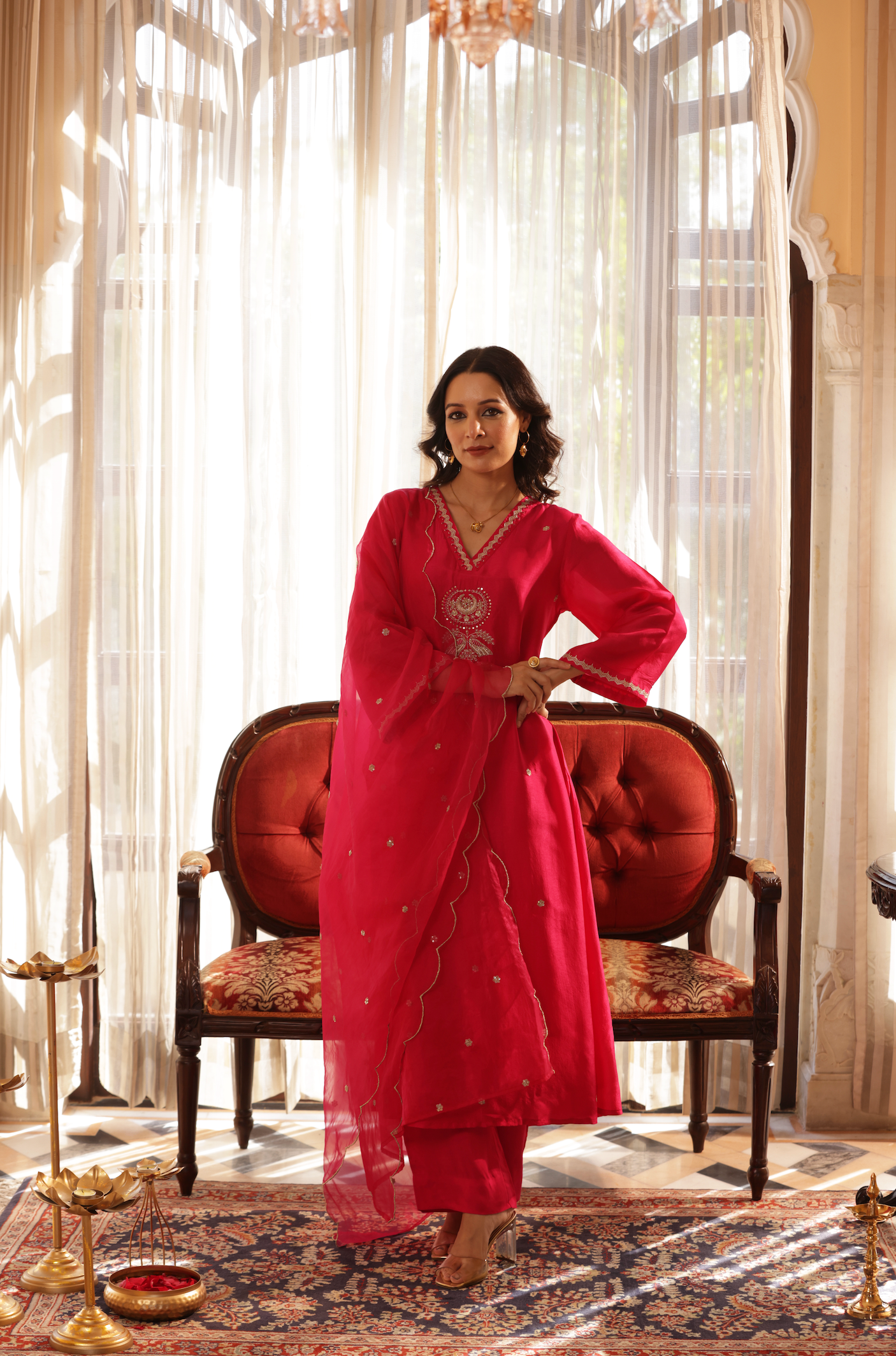 Bright Pink Silk Suit Set