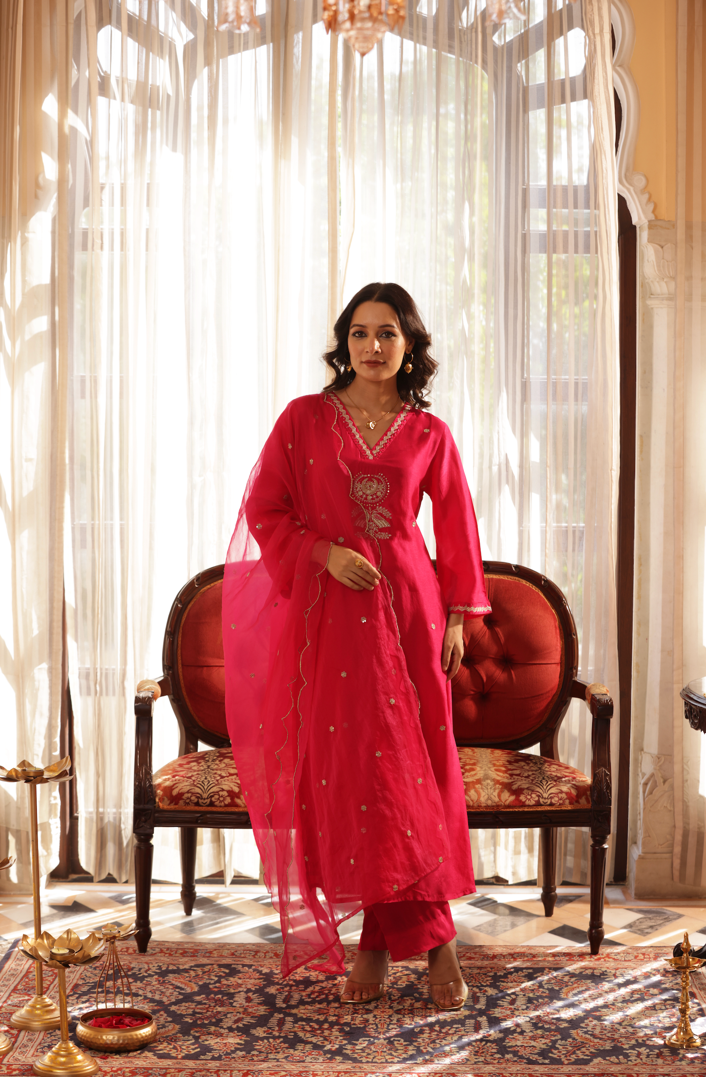 Bright Pink Silk Suit Set