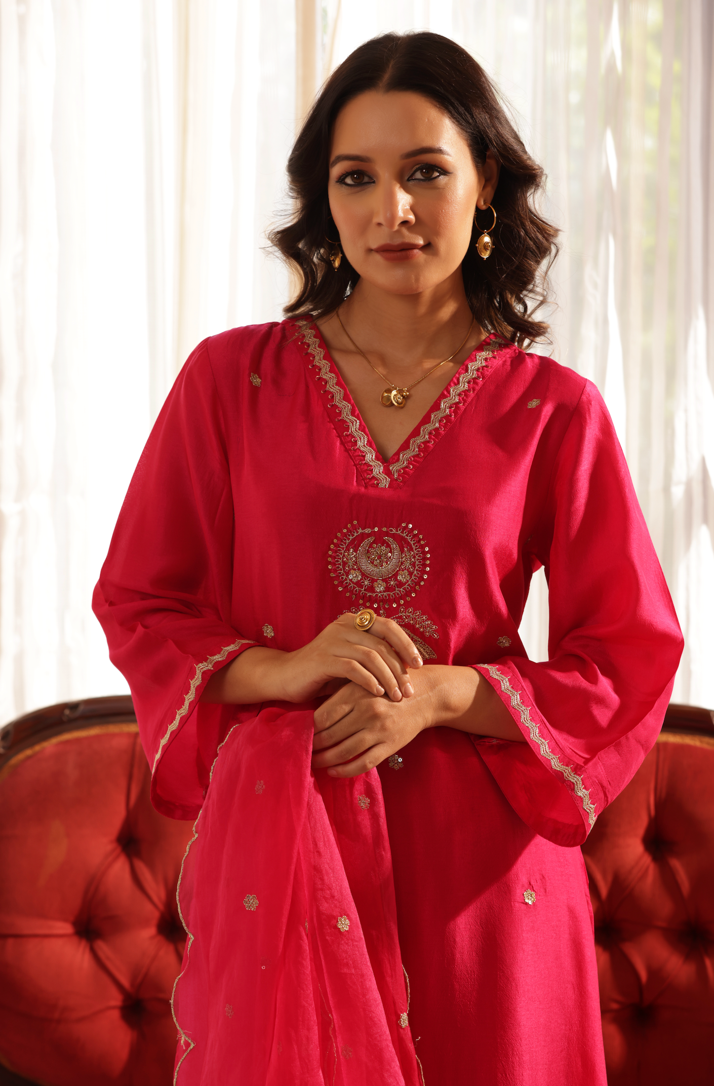 Bright Pink Silk Suit Set