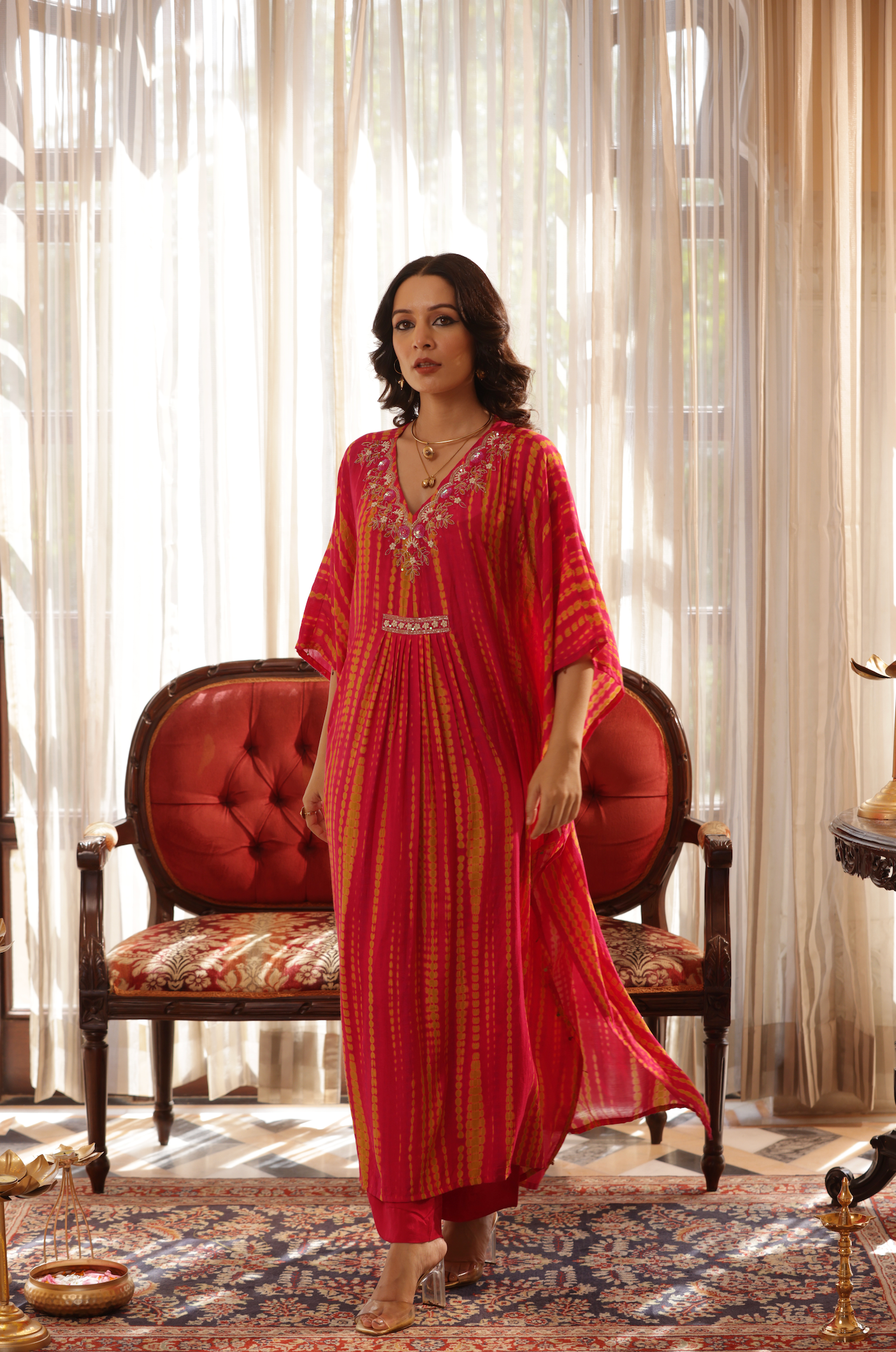 Fuchsia Embellished  Premium Kaftan Set