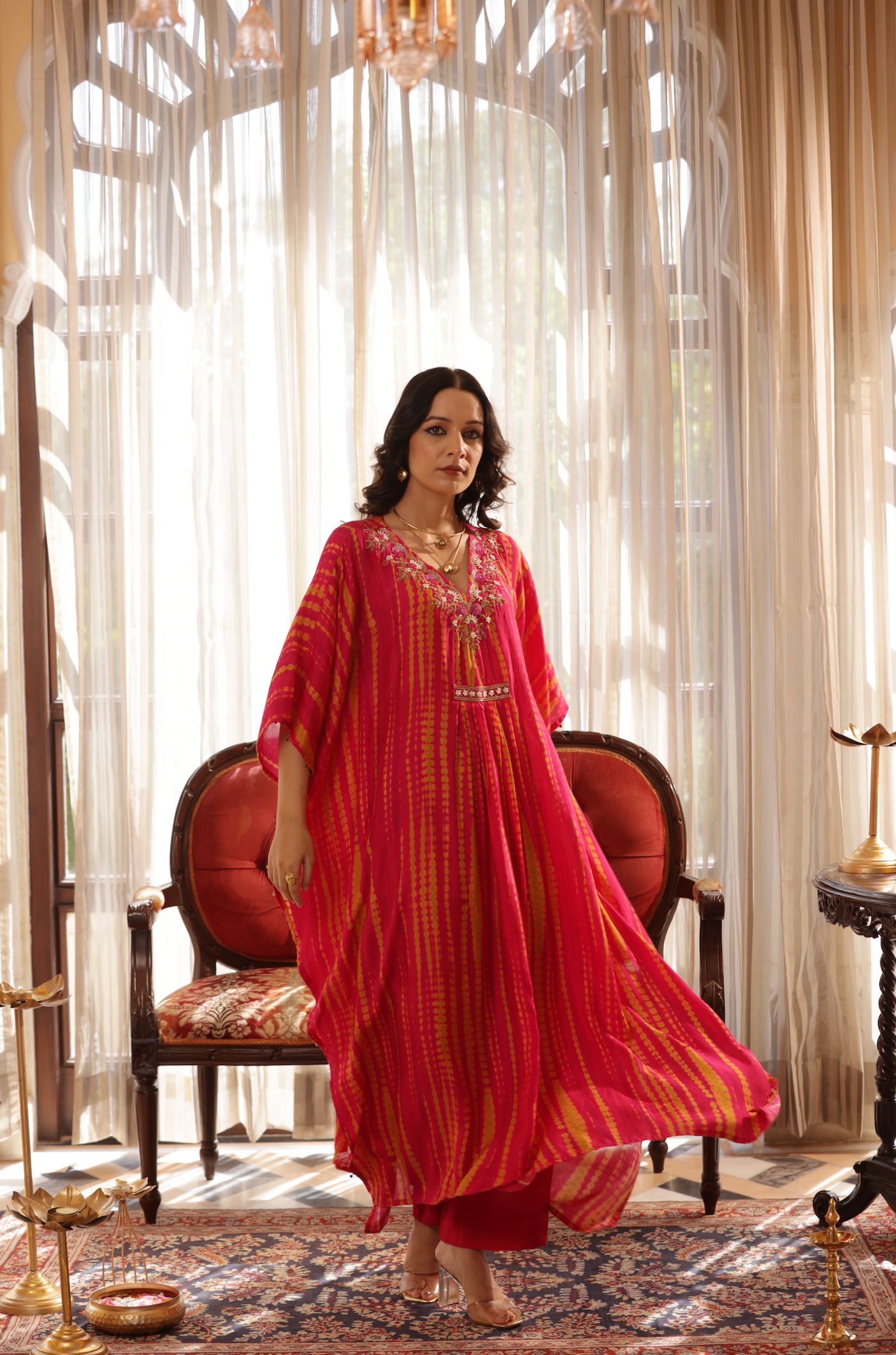 Fuchsia Embellished  Premium Kaftan Set