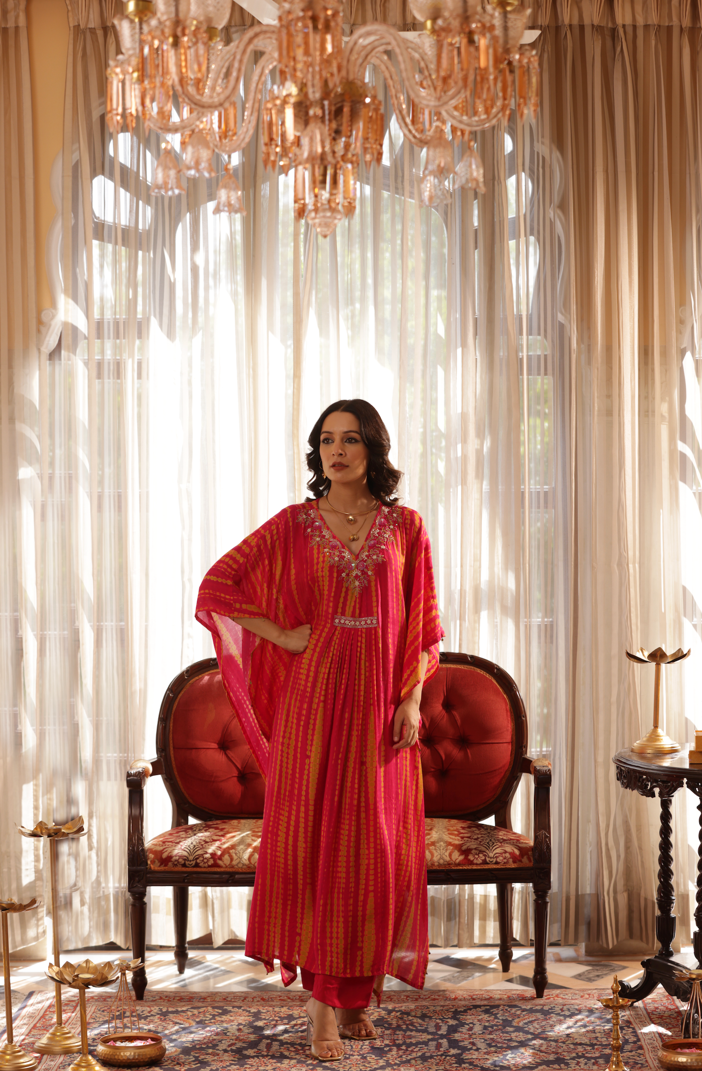 Fuchsia Embellished  Premium Kaftan Set