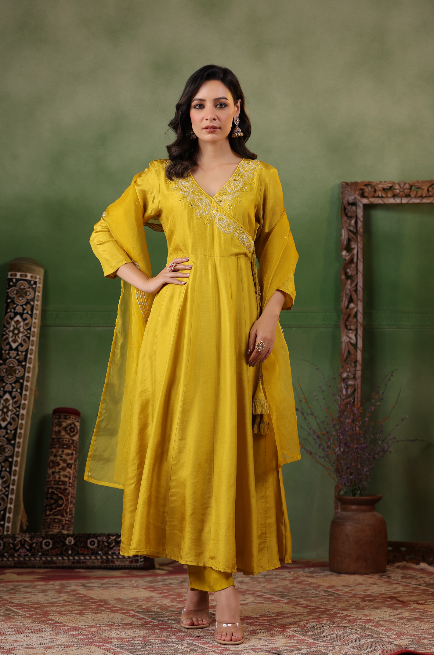 Gold Yellow Angrakha Suit Set