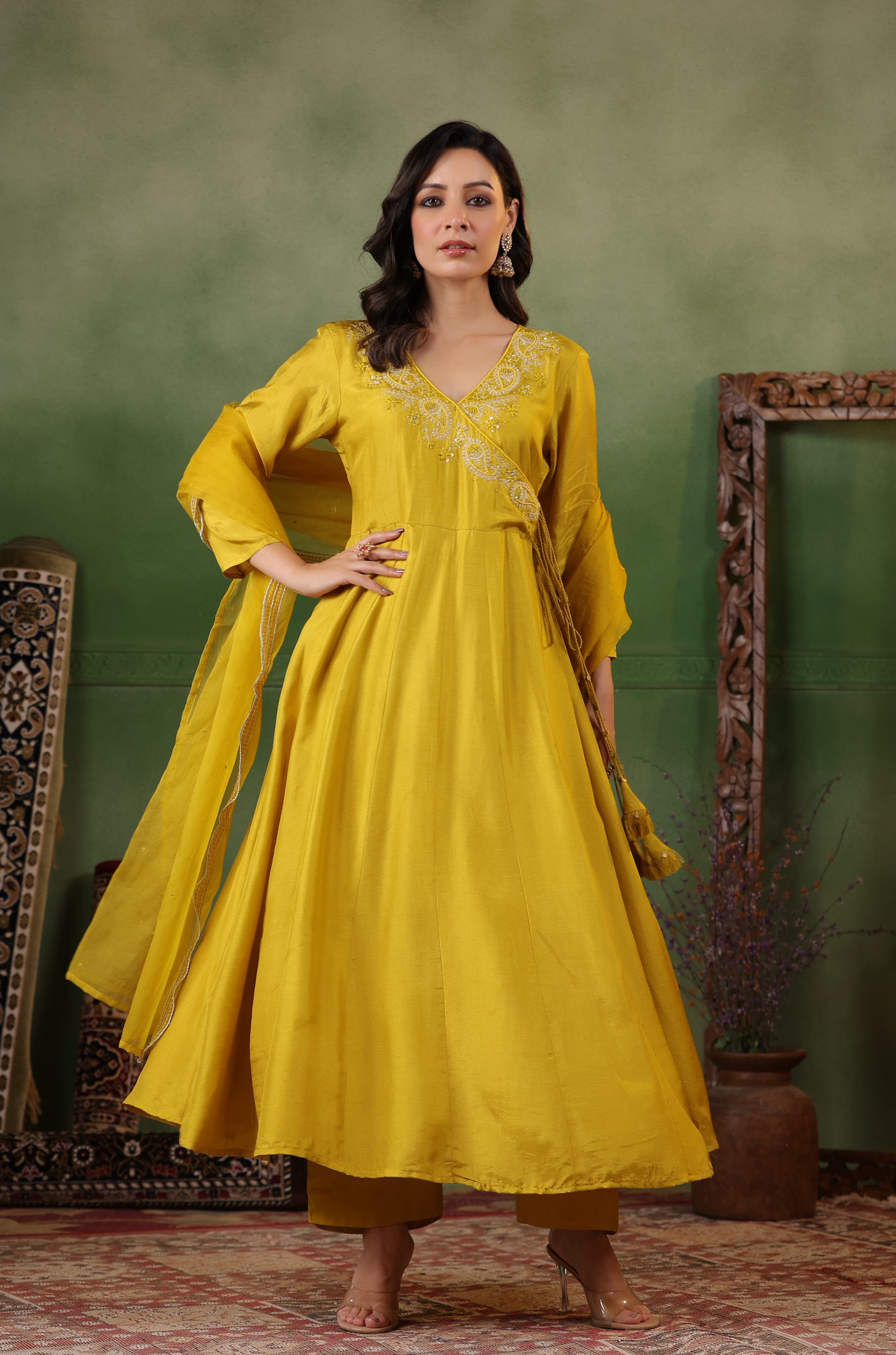 Gold Yellow Angrakha Suit Set