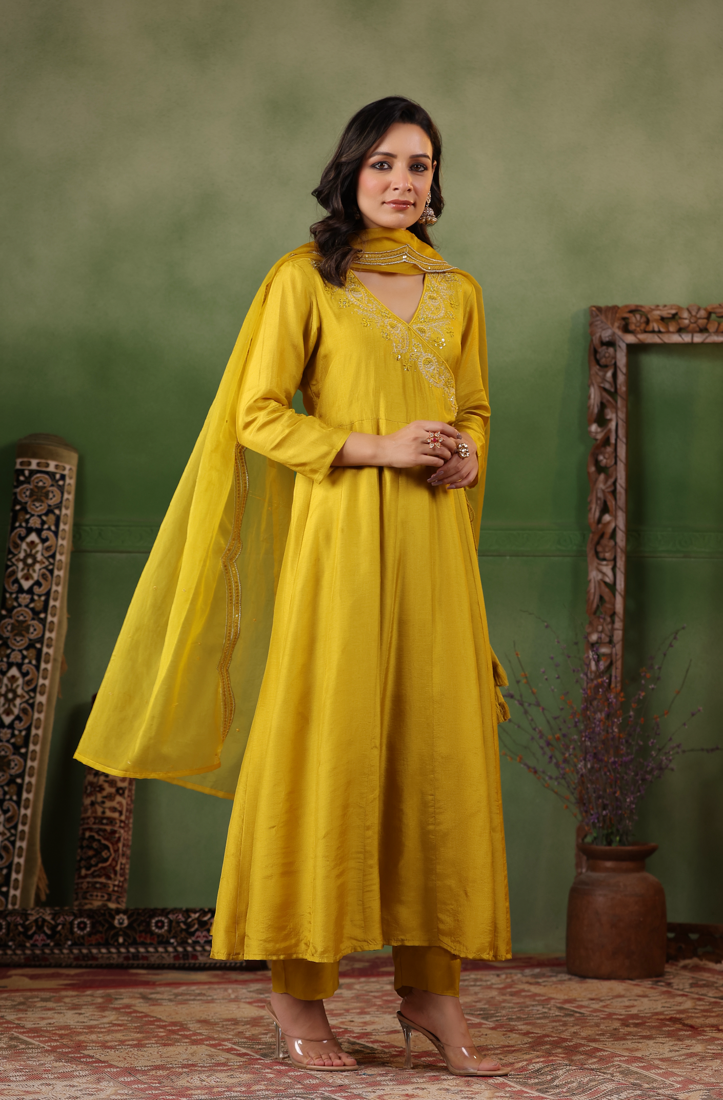 Gold Yellow Angrakha Suit Set