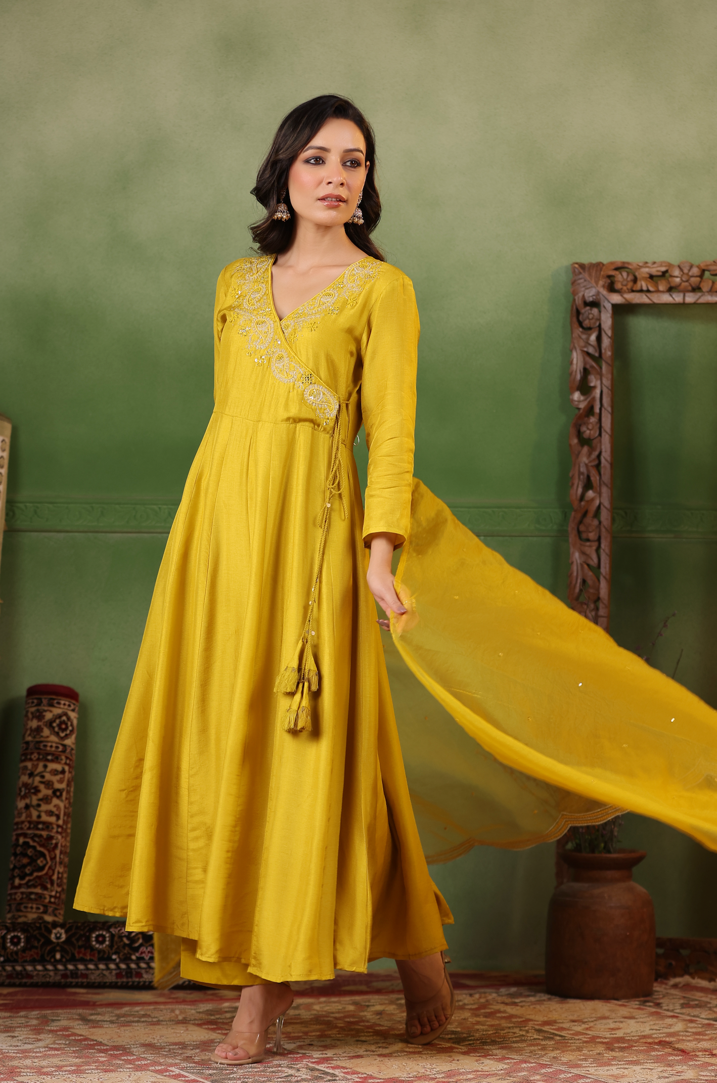 Gold Yellow Angrakha Suit Set