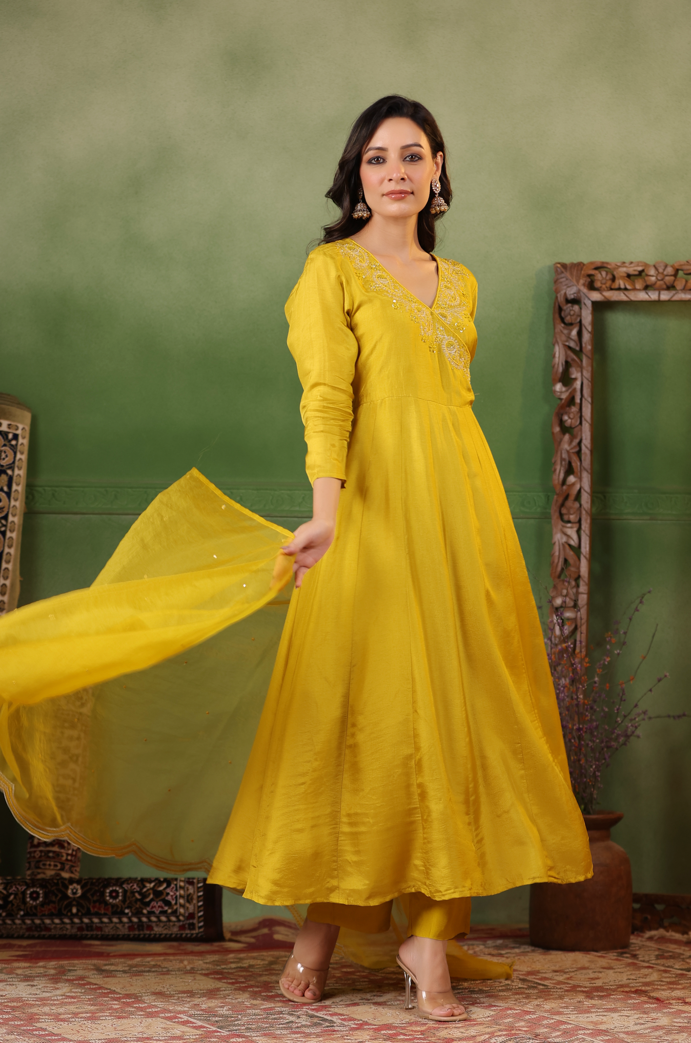 Gold Yellow Angrakha Suit Set